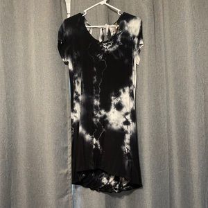 Tie dye black and white open back dress